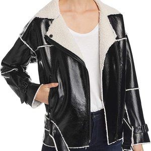 NWT Kenneth Cole Leather Sherpa Lined Bomber Moto